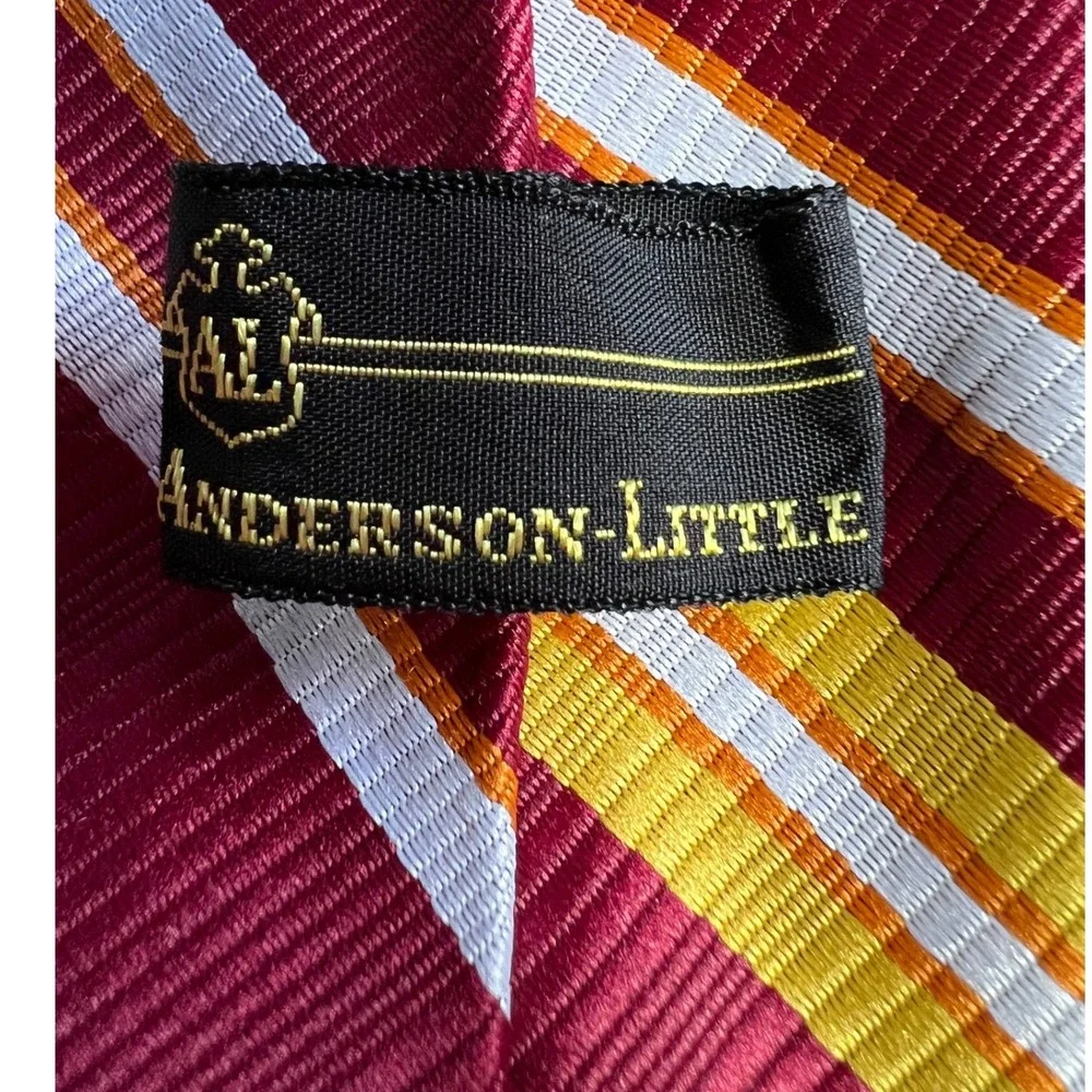 Vintage Anderson-Little Silk Tie Mens Burgundy Gold Striped Wemco 70s 80s 1056